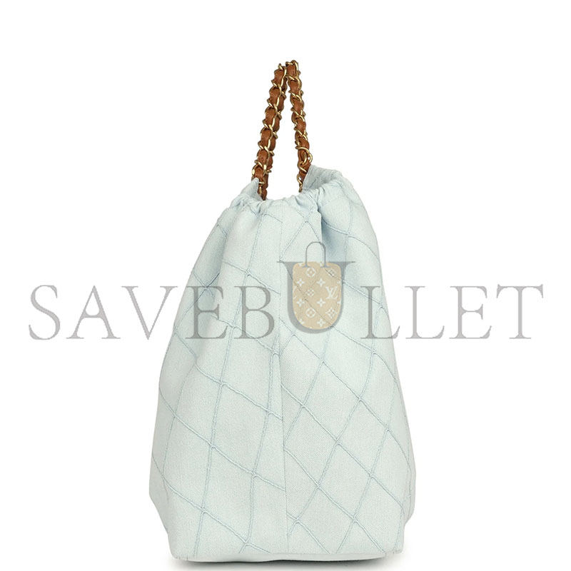 Ch**el MASTER MAXI COCO BEACH CAMBON HOBO BAG BLUE De*1m AND BROWN CALFSKIN BRUSHED GOLD HARDWARE (44*24*18cm)